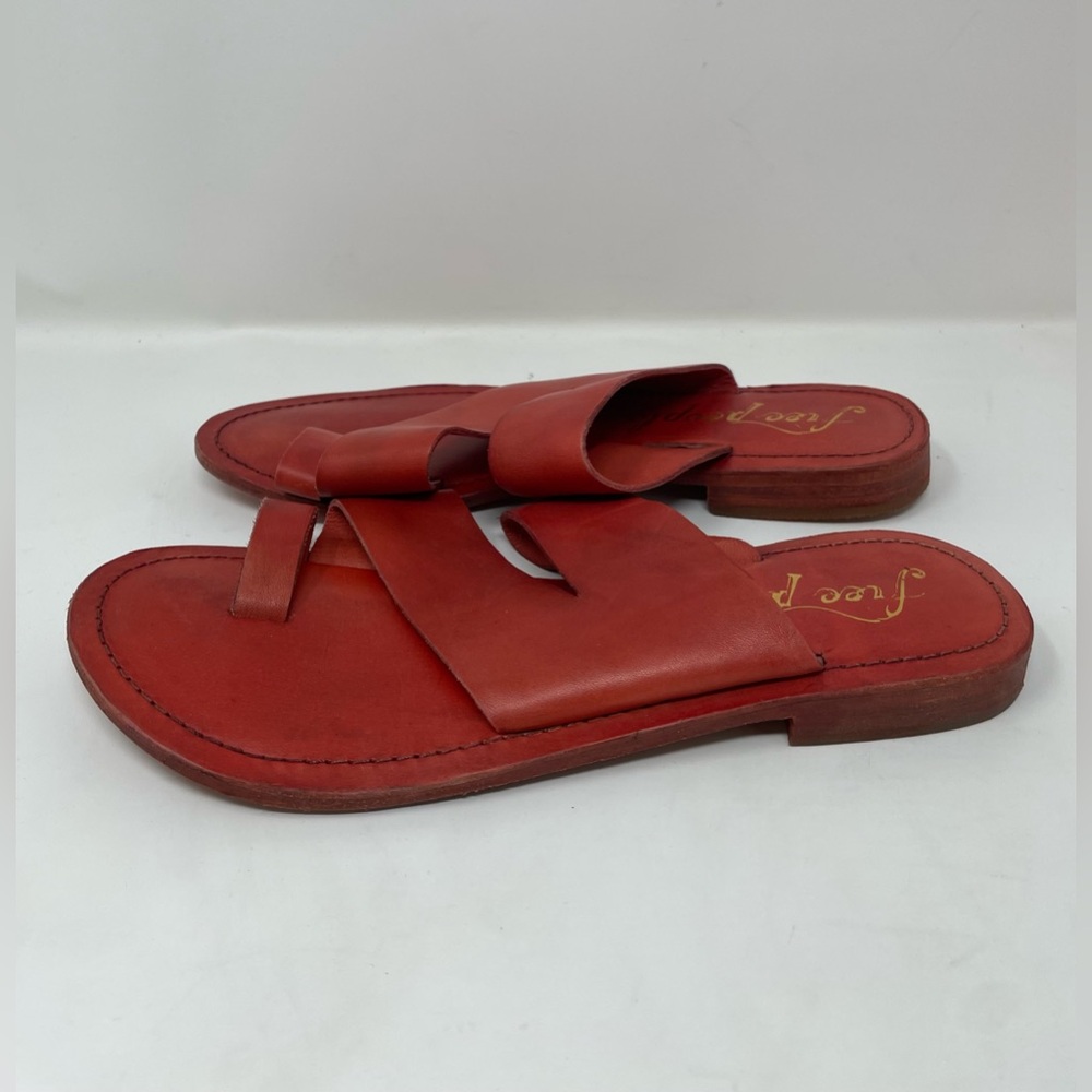 Free People Red Women Leather Flat Sandals Size 36